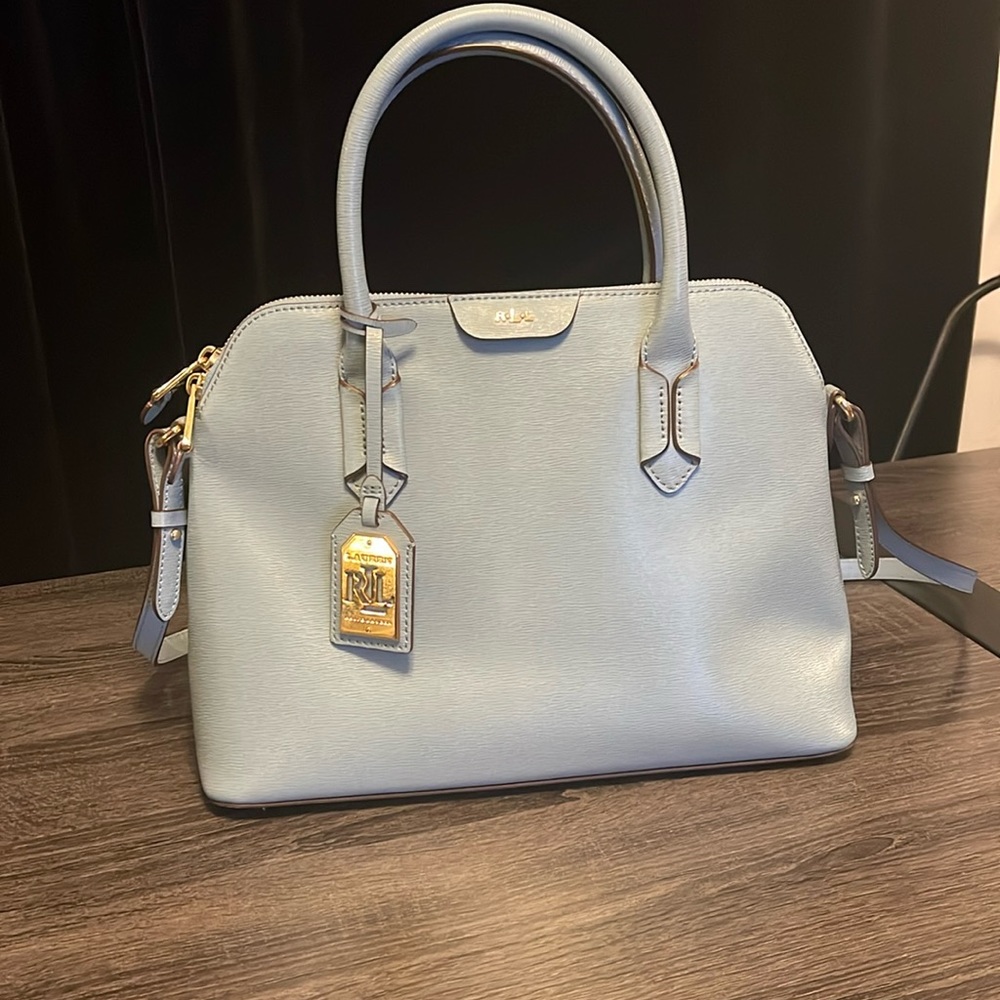 Lauren Ralph Lauren Blue Crossbody Satchel Bag with Gold Hardware